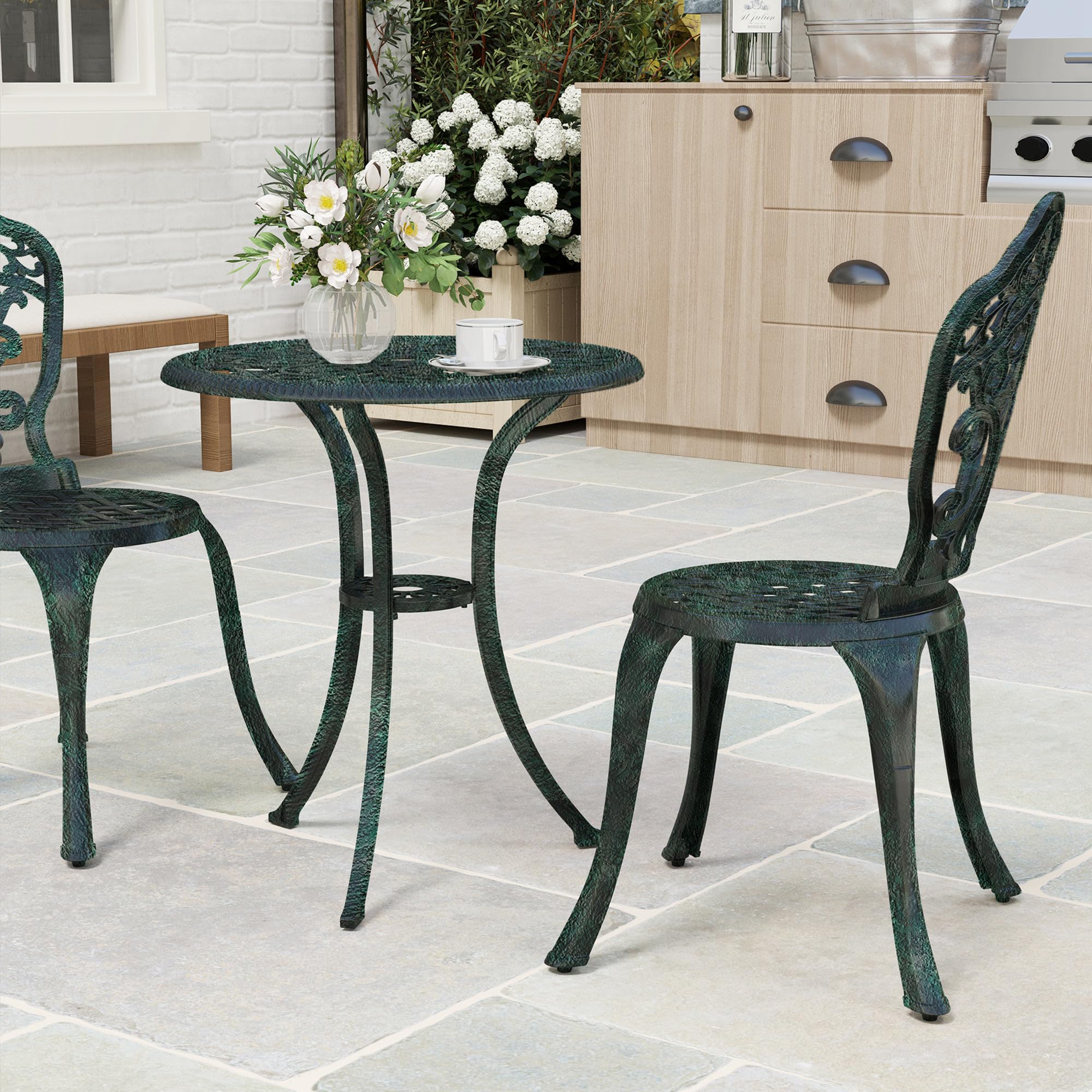 Outsunny Ensemble bistrot pour Jardin en Aluminium Salon de Jardin 3 pièces 2 chaises + 1 Table Ronde Imitation Fer forgé Vert