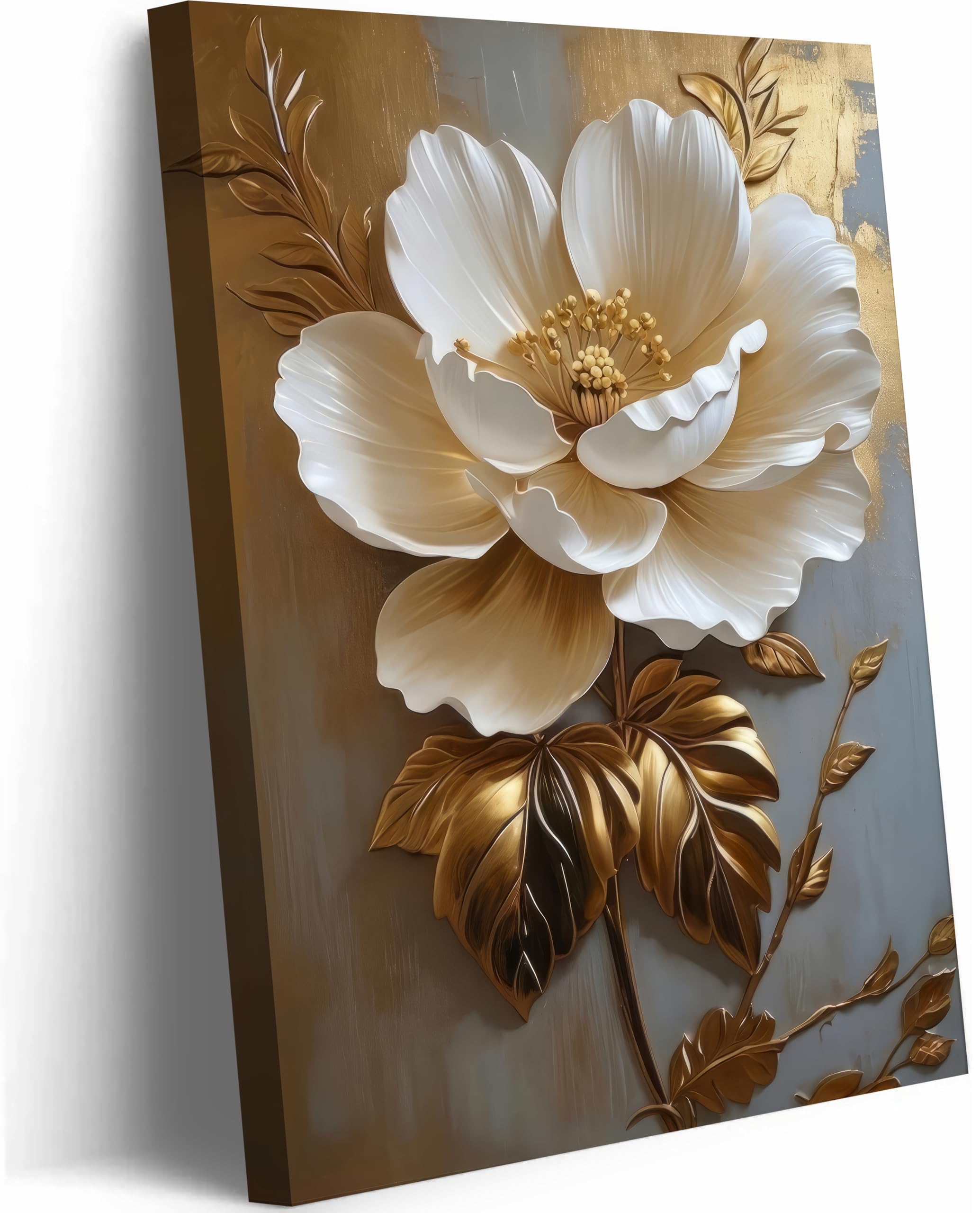 絵画 flk023672 Amazon.com: Flower Pictures Canvas Wall Art White Gold