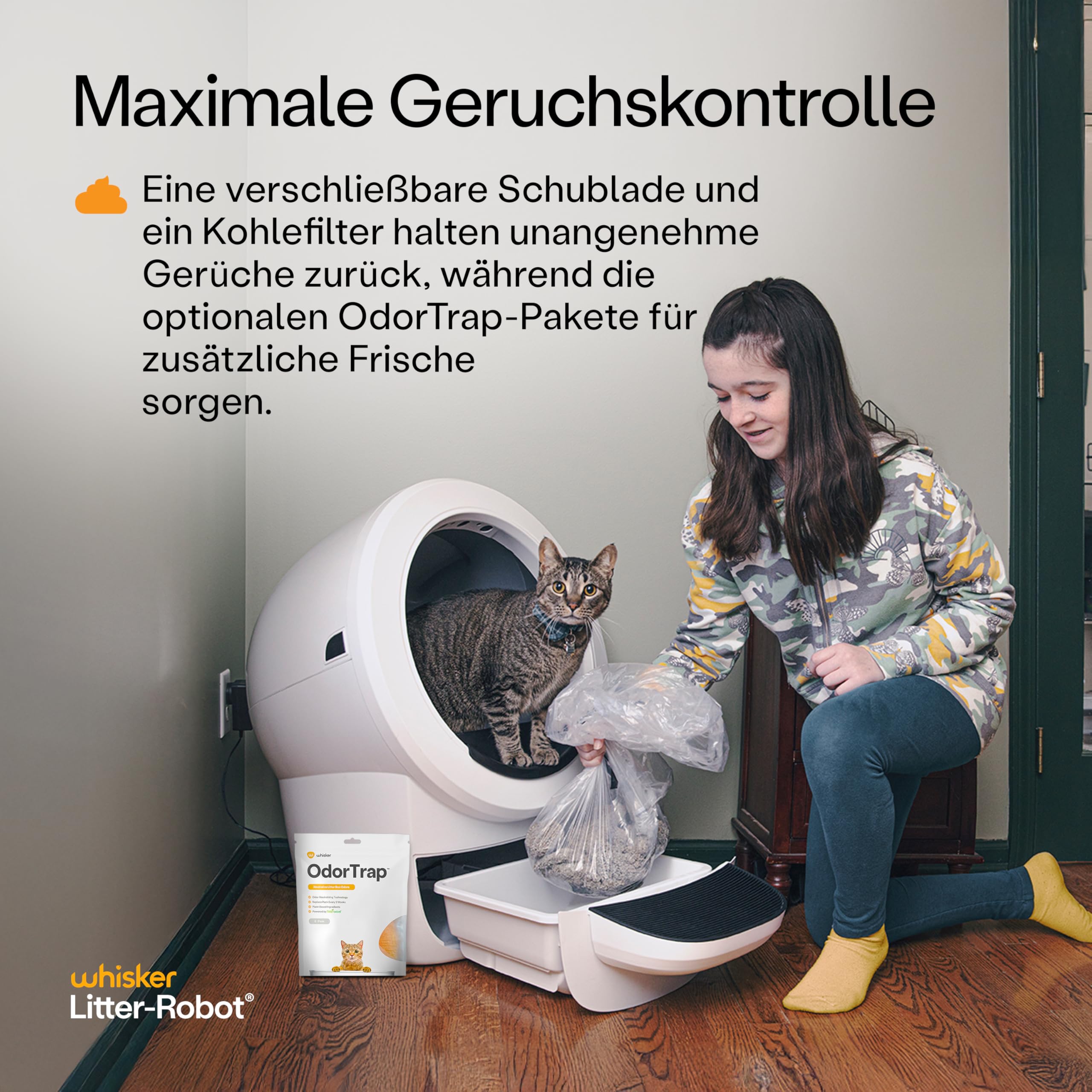 Litter-Robot 4 von Whisker, Weiß - Automatische, selbstreinigende Katzentoilette, hilft Gerüche zu reduzieren, funktioniert mit jedem klumpenden Streu