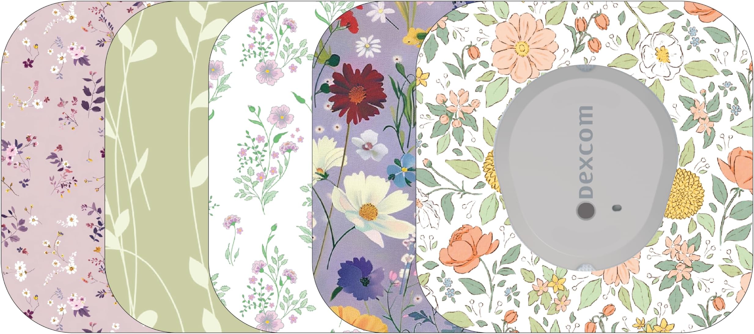 Glucomart Mini Adhesive Patches for Dexcom G7, Stelo & Infusion Sets – 5-Pack Waterproof, Sweatproof CGM Overpatches – Hypoallergenic CGM Sensor Patches (Vintage Floral)