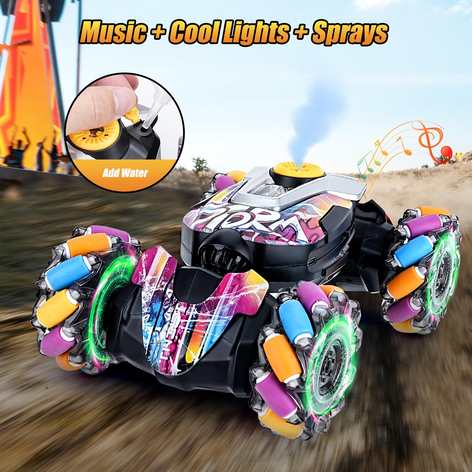 Auto Telecomandata Bubbacare Con Spray E Controllo Gestuale – 4WD Drift, 2.4GHz, Luci E Musica, Per Bambini 6+ Anni