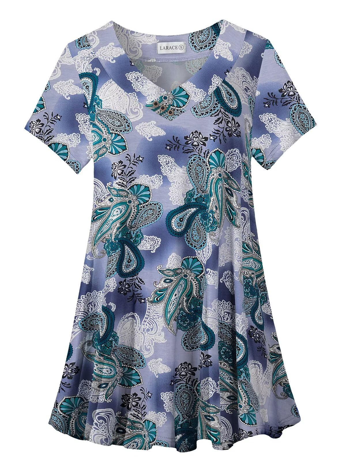 LARACE Plus Size Tops for Womens T Shirts Button Down Summer Clothes Short Sleeve Tunics Casual V Neck Blouses