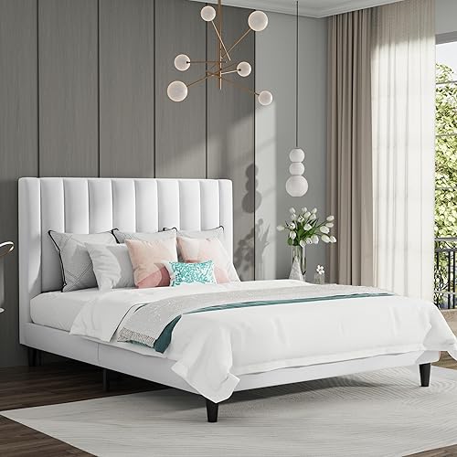 Miniatura 3 de SHA CERLIN Marco de cama matrimonialplataforma tapizada de terciopelo con cabecero, soporte de listones de madera resistente, base de colchón, no