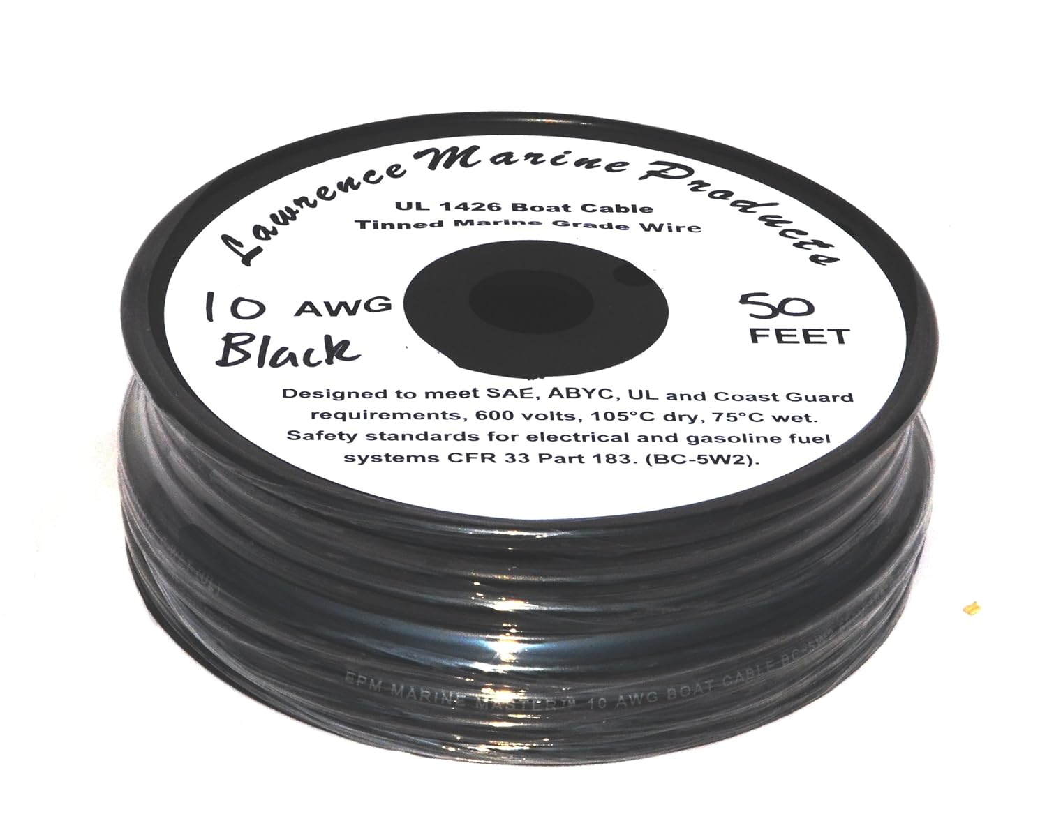 10 AWG Tinned Marine Primary Wire, Black, 50 Feet