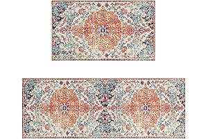 Boho Kitchen Rug Mat - Country Home Farmhouse Area Kitchen Rug Sets of 2