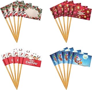 50pcs Christmas Cupcake Toppers Flag Picks, Christmas Party Decorations for Food Sandwich Muffin Cup Cake Cookies (Characters)