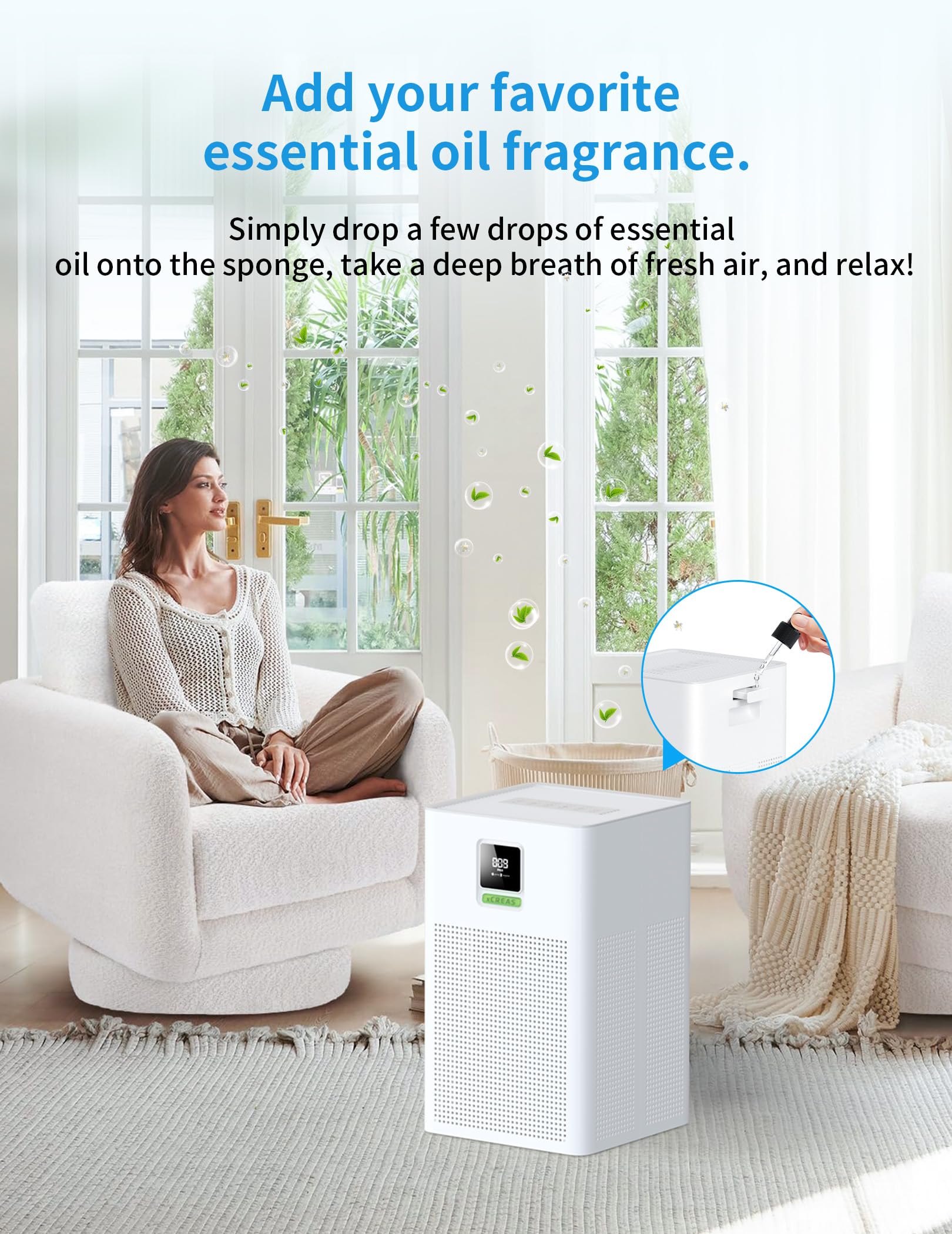 Luftreiniger mit Matter-Kompatibilität, kompatibel mit Apple Home, Alexa, Google Home, Home Assistant, HEPA H13 Filter, waschbarer Vorfilter, Aromatherapie-Funktion, Eco-Sparmodus