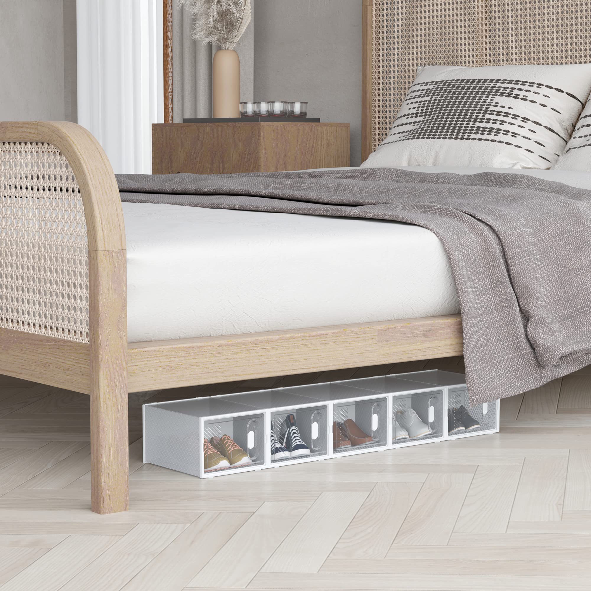 HOMCOM Schuhboxen 18er Set Stapelbar, bis Größe 45, Transparent+Weiß | Schuhkarton, Schuhorganizer, Schuhaufbewahrung, Aufbewahrungsboxen, Schuhschrank, Regalsystem, Transparent Tür