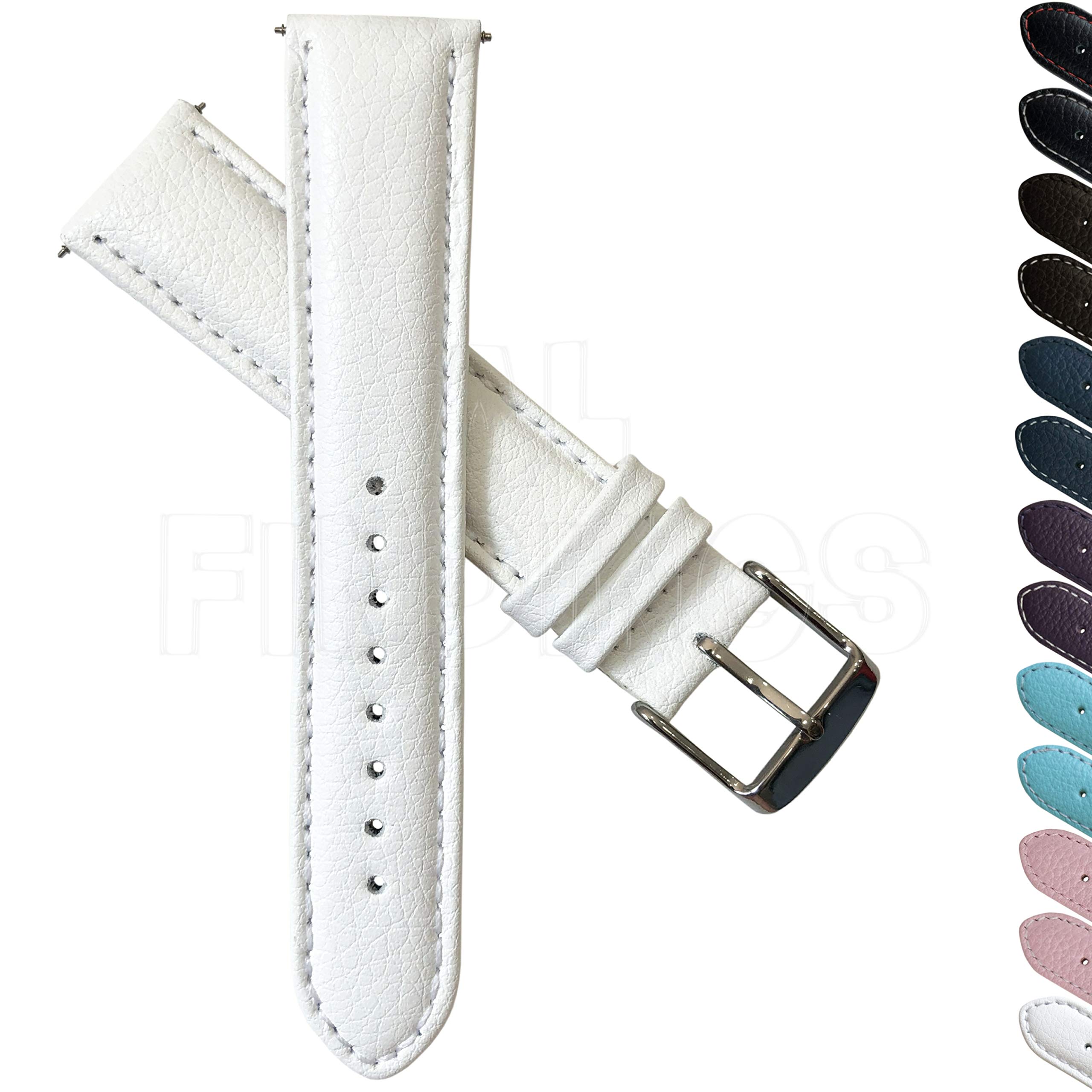 Jewellers Tools Men's White 20Mm Genuine Buffalo Grain Leather Watch Strap Band Ladies Padded Ss Buckle