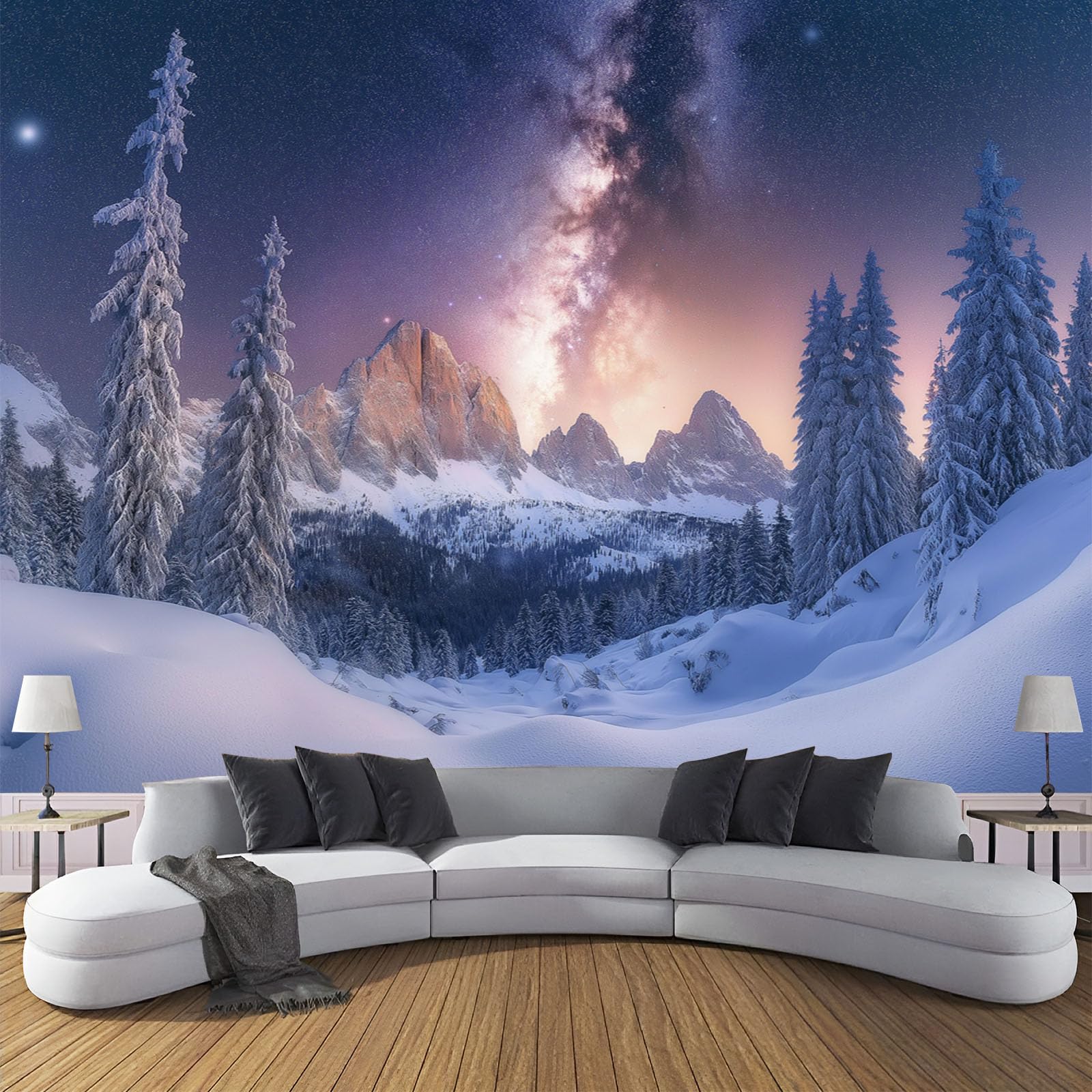 Papier peint panoramique paysages d'hiver pour une chambre cosy et zen