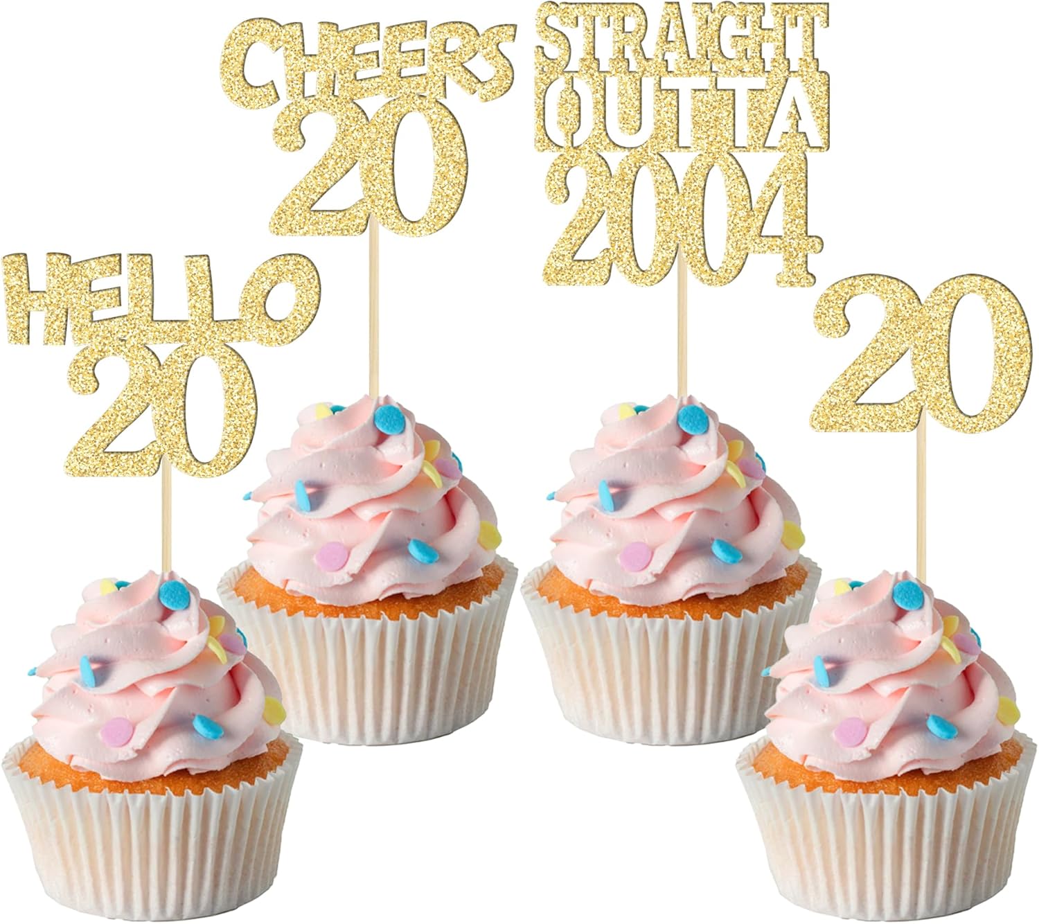 Amazon.com: Gyufise 24Pcs 20th Cupcake Toppers Glitter Twenty Straight ...