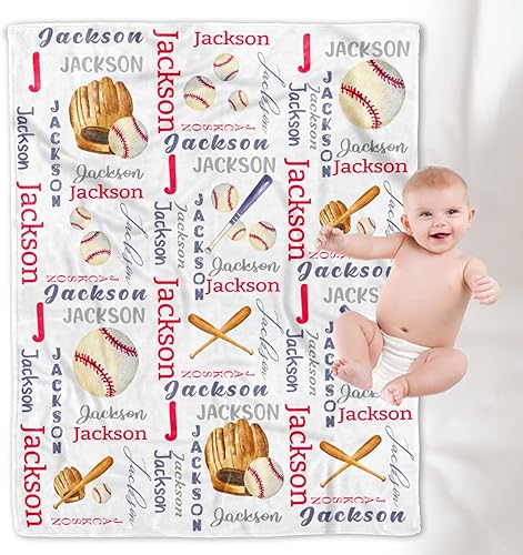 YESCUSTOM Manta personalizada con nombre para niños y niñas, manta deportiva de béisbol personalizada, manta de forro polar, regalo para la escuela,