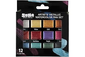 KOMOREBI Watercolour Paints Set of 12 Semi-Moist Vibrant Metallic Colors Ideal for Black Paper
