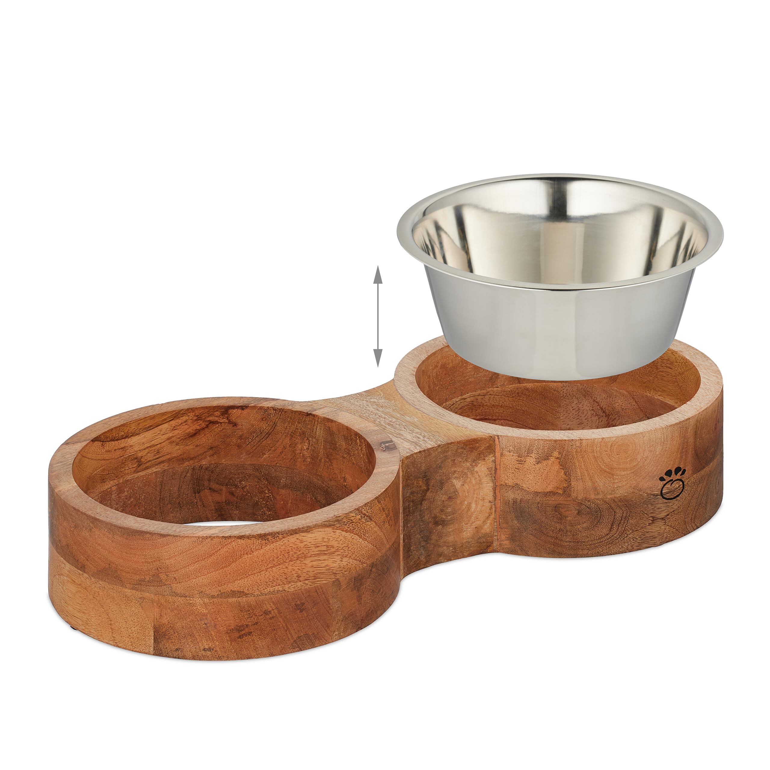 Relaxdays Support avec gamelles, Chiens, 2 Bols en Acier Inoxydable de 2,2 L, HxLxP : 8 x 48 x 22 cm, Nature - argenté