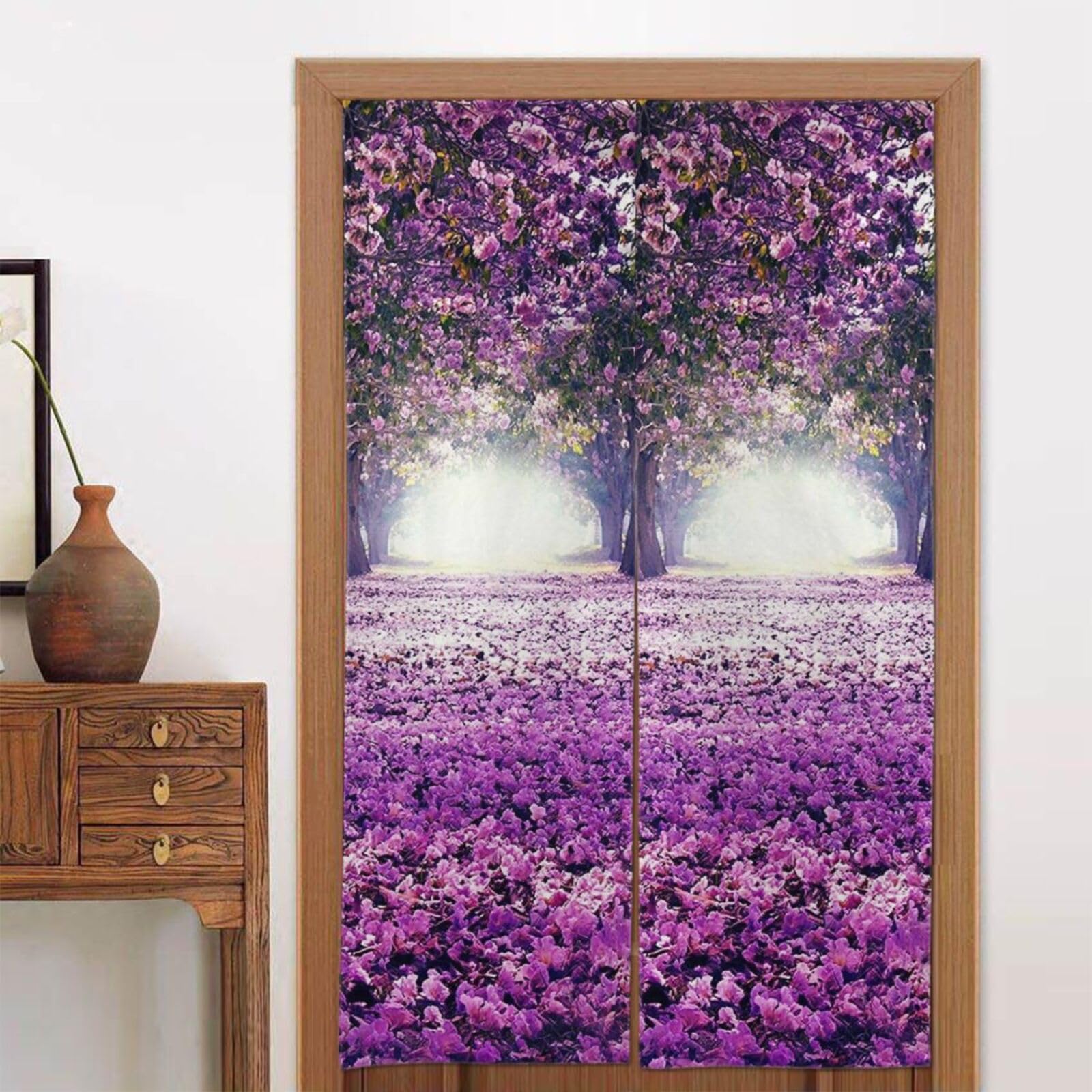 Rideau de porte fenêtre paysage japonais noren imprimé fleurs 142 cm