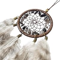 Vista 8 de Mini atrapasueños – Pluma de pollo con ágata gris, pequeño atrapasueños hecho a mano para dormitorio, un atrapasueños para niñas y niños, decoración