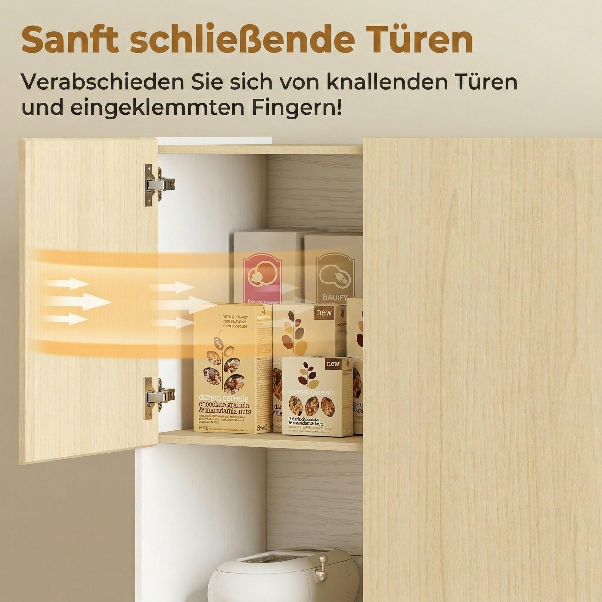 HOMCOM Küchenschrank 170 cm Hoher Buffetschrank mit offenem Fach, 3 Türen, Hochschrank mit verstellbaren Einlegeböden, Moderner Vorratsschrank für Küche, Wohnzimmer, Esszimmer, Natur, 80x40x170 cm