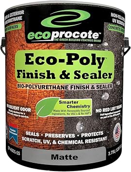 Eco-Poly Polyurethane Sealer Non-Toxic, Low Odor, Quick-Dry Water Based Protective Spar Varnish for Indoor & Outdoor, Clear Matte 1 Gallon Polyurethane Sealant for Wood, Concrete, Multiple Surfaces
