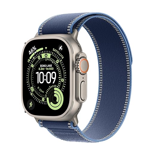 Apple Watch Ultra 3 [GPS + Cellular 49mm] Running & Multisport Smartwatch w/Rugged Titanium Case w/Blue/Bright Blue Trail Loop - M/L. Satellite Communications, Advanced Health & Fitness Tracking