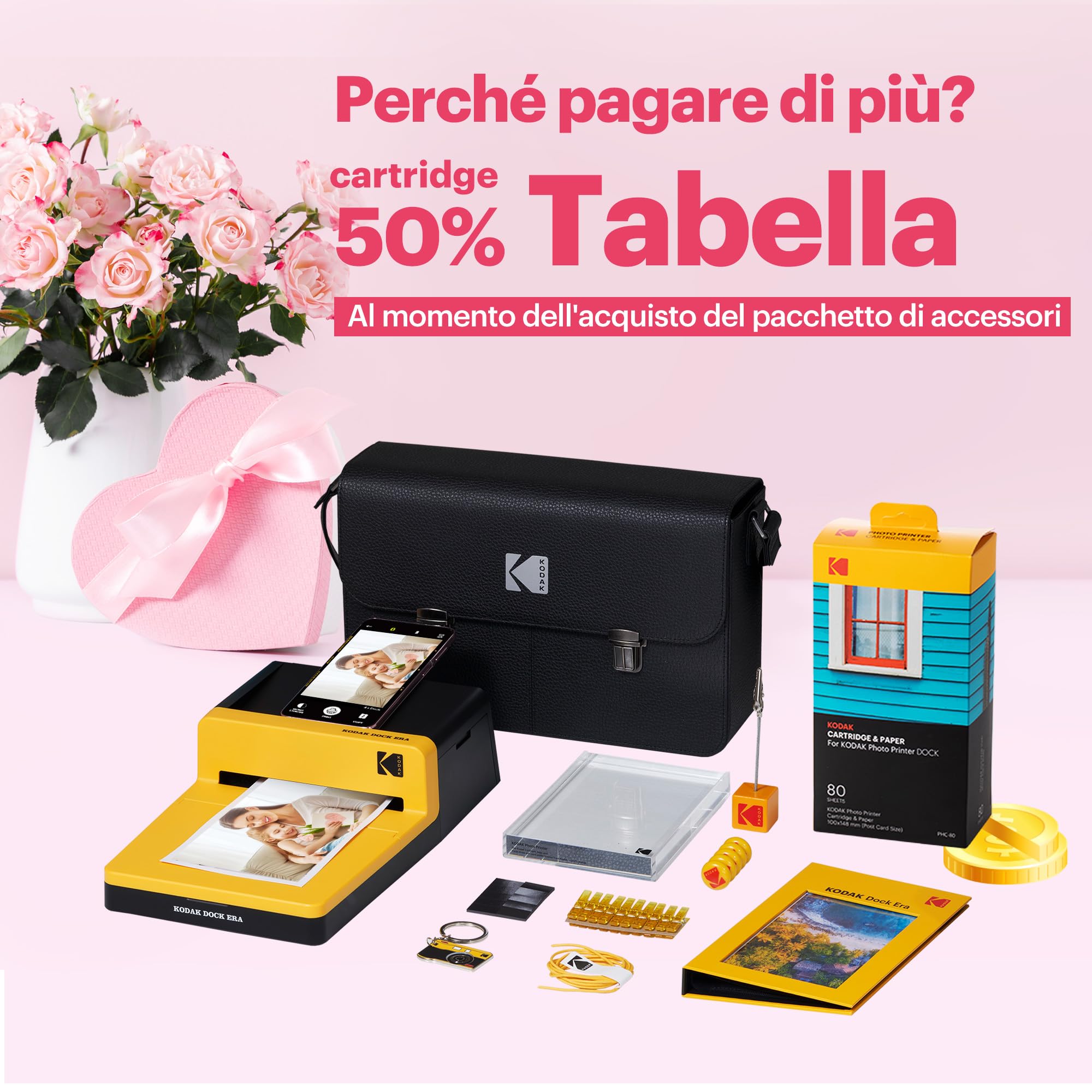 KODAK Dock Era 4PASS Stampante Fotografica Istantanea (10 x 15cm) (Imprimante Photo + 10 Fogli inclusi + Lot Accessoire avec 80 Feuilles)