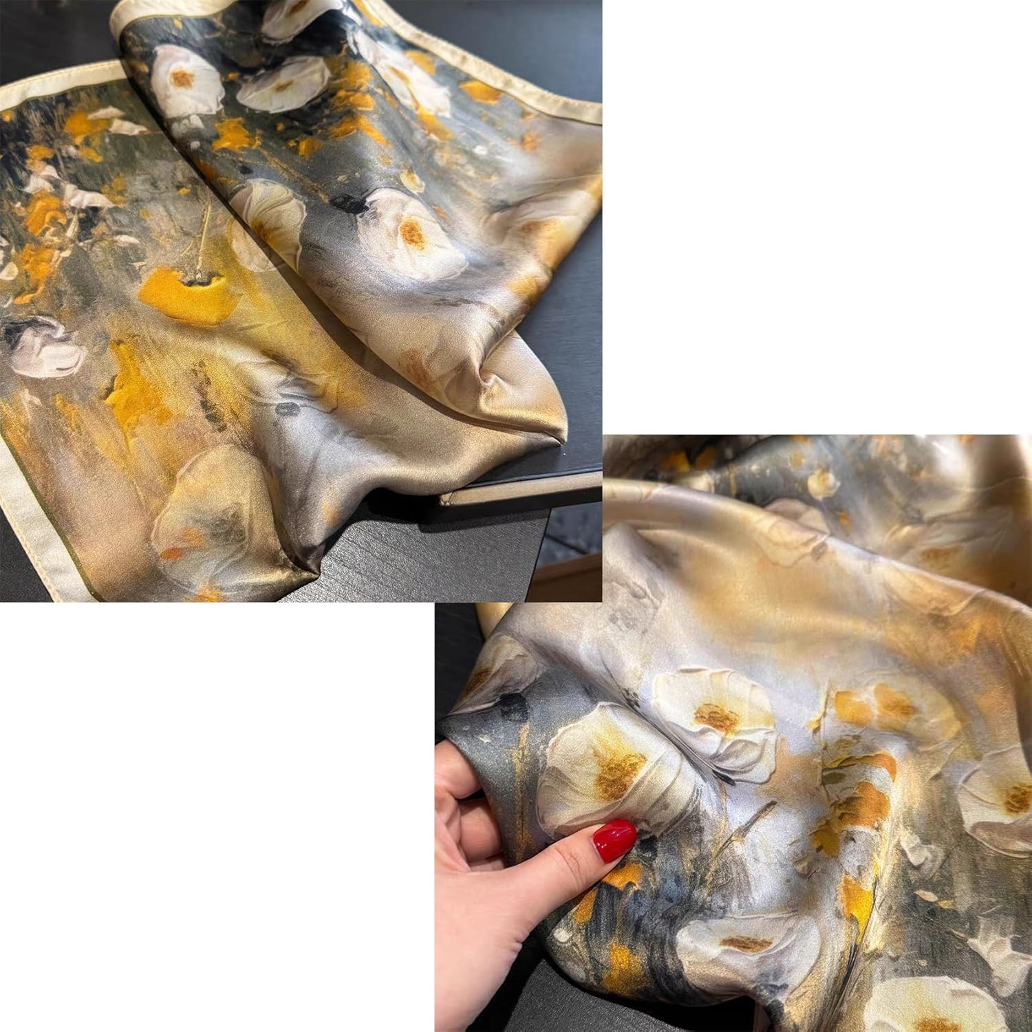 100% Mulberry Silk Neck Scarf - 21"x21" Small Printed Square Neckerchief Scarves for Women Gift Packed - Image 6