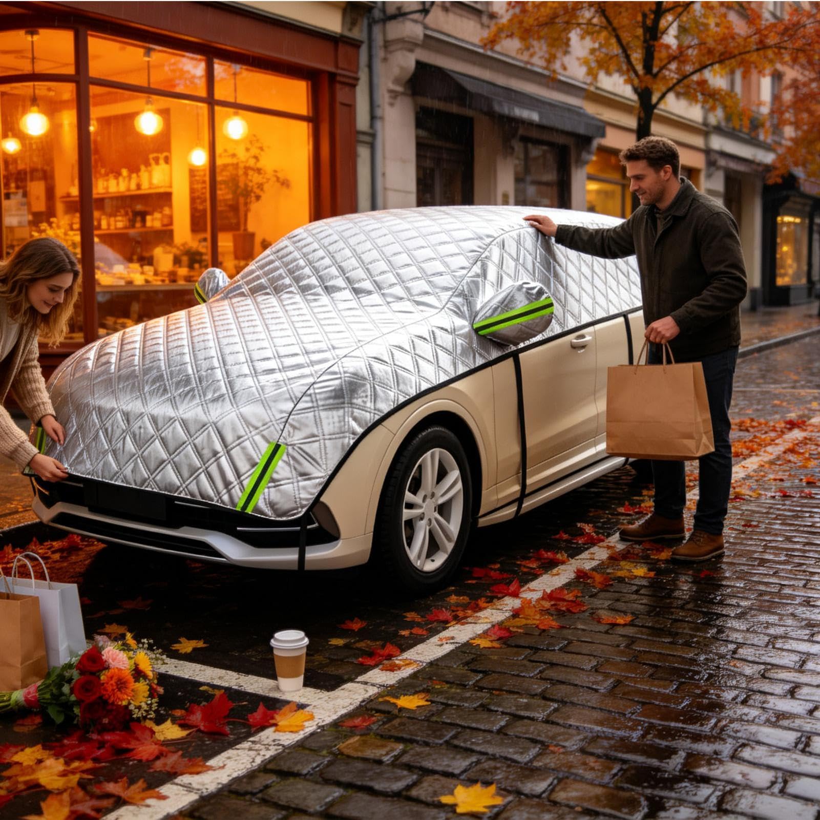 Autoabdeckung, dicke, doppellagige Aluminiumfolie, halber Schutz