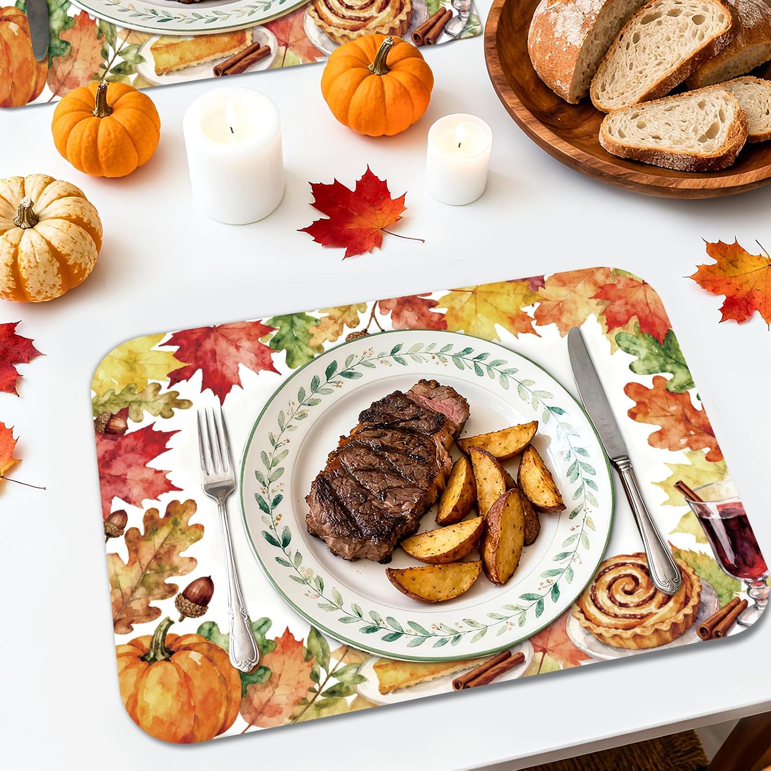 Fall Plastic Placemats Set of 6, Wipeable Maple Leaf Place Mat 11x15.7 Inch Thanksgiving PP Table Placemat for Kitchen Dining Indoor Outdoor Party Decor