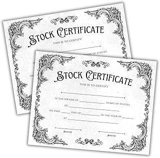 Stock Certificate of Ownership for LLC or Corporation Railroad Blank Template Paper 30pk 8.5x11” Book Ledger Official to Frame Art