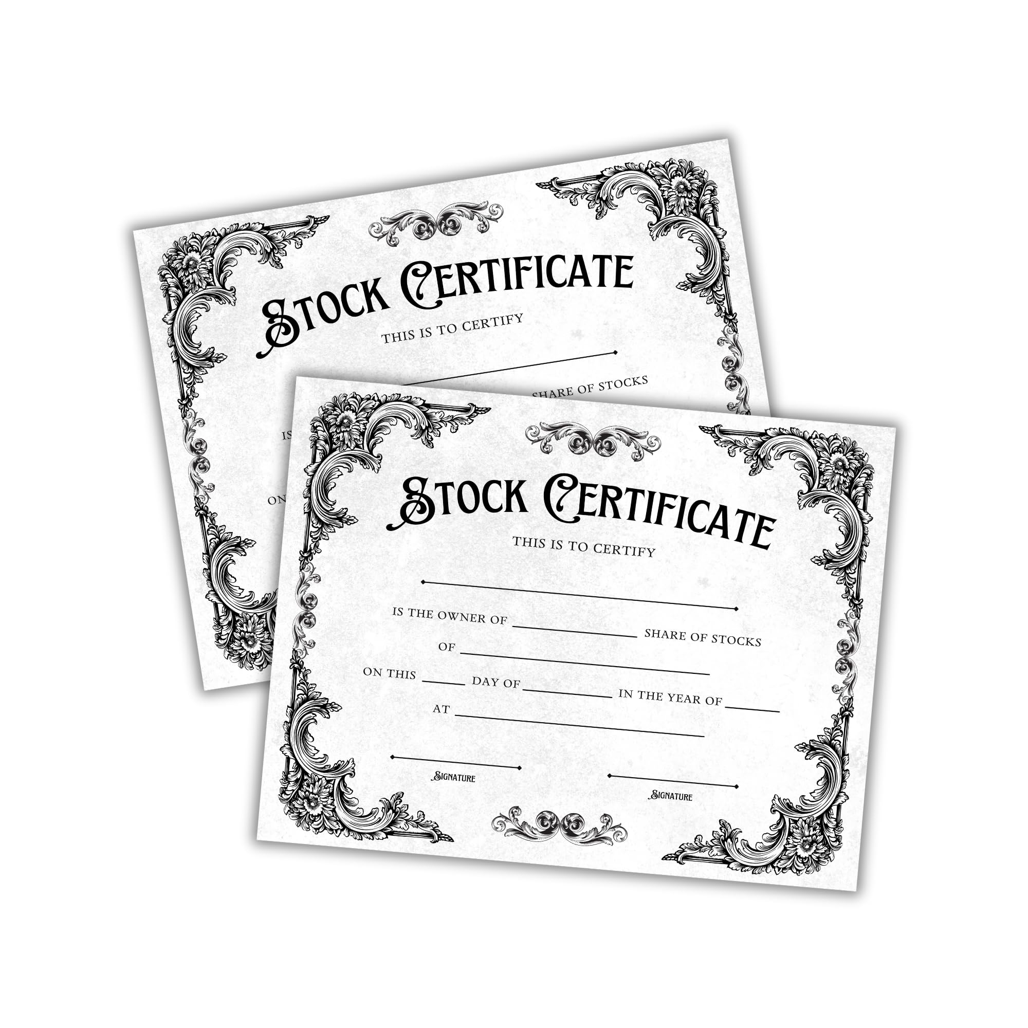 Stock Certificate of Ownership for LLC or Corporation Railroad Blank Template Paper 30pk 8.5x11” Book Ledger Official to Frame Art