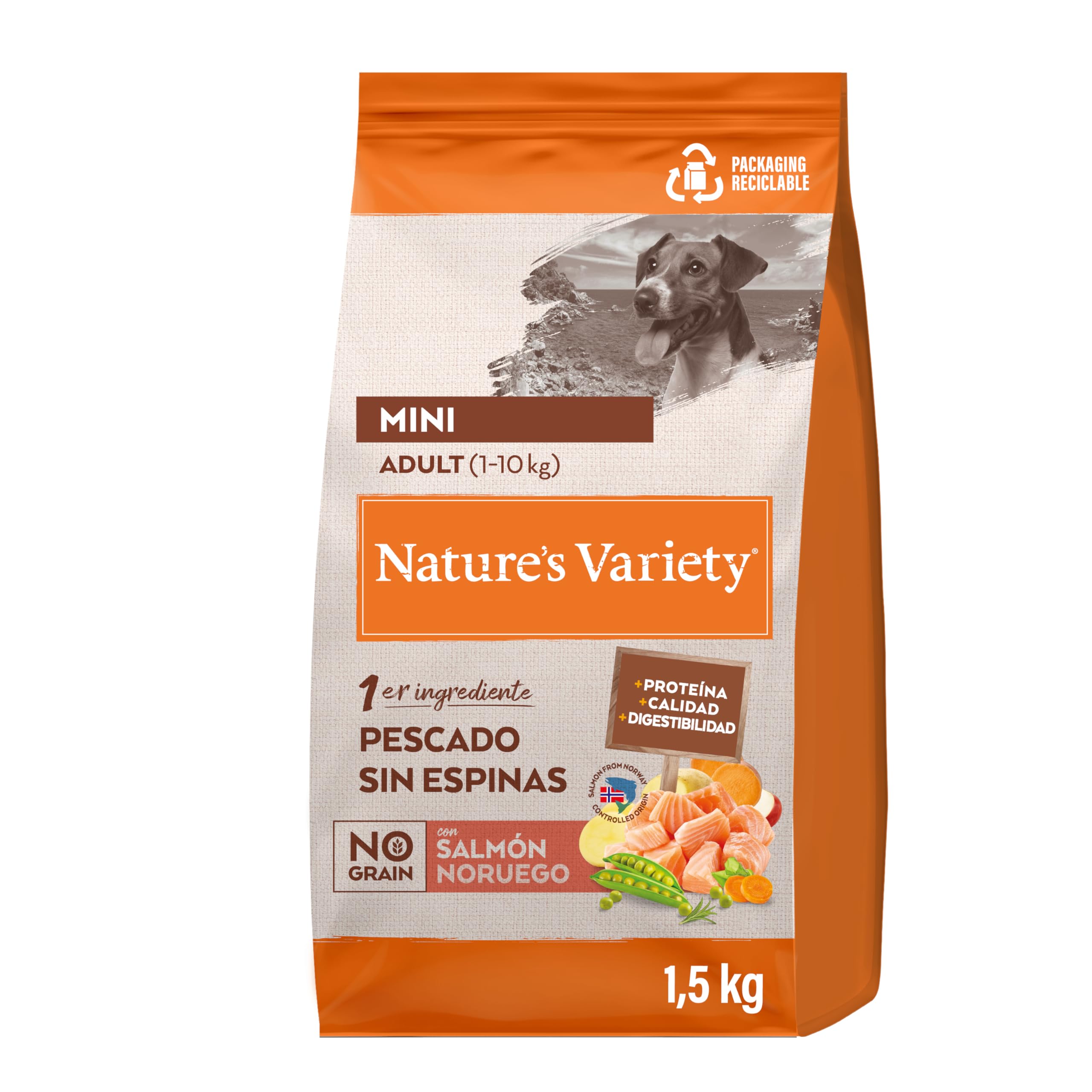 Nature's Variety No Grain Pienso para Perros Adultos con Mini con Salmón Noruego - 1,5kg