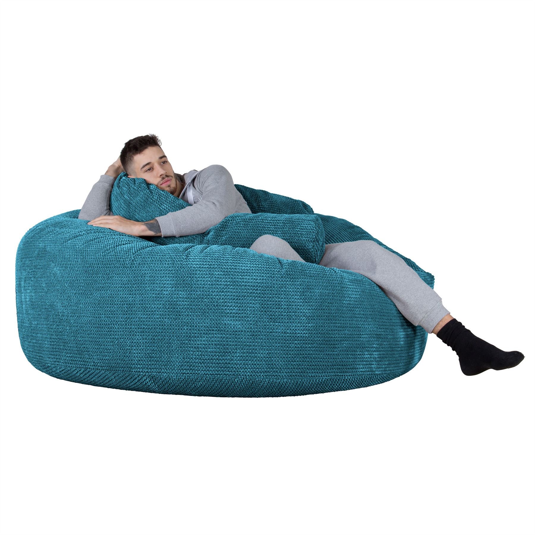 Lounge Pug Pouf Divano Sacco Classic Grande, Pompon Egeo Blu, Poltrona Relax per Soggiorno