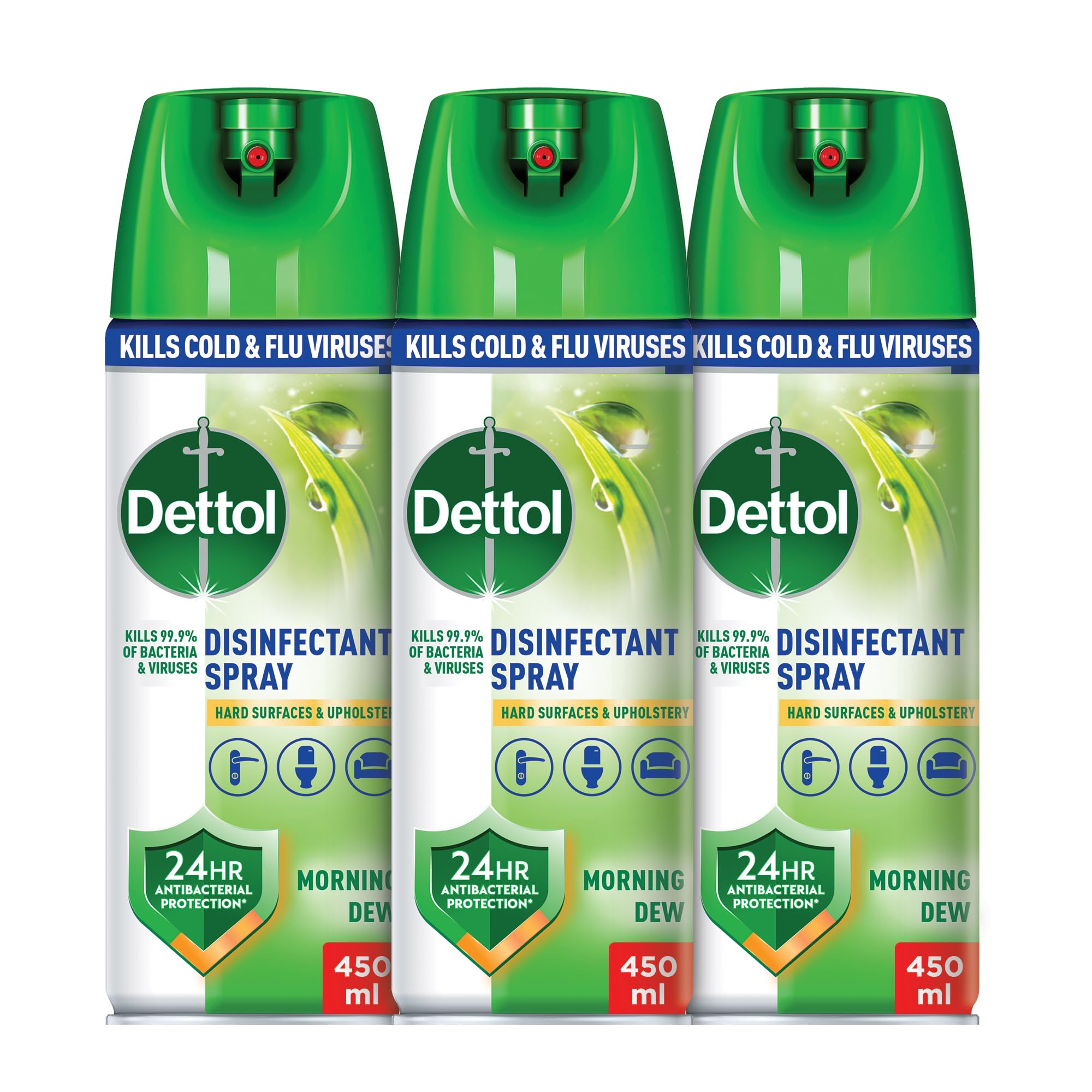 DettolAntibacterial All in One Disinfectant Spray for Germ Protection & Personal Hygiene, Morning Dew, 450ml, Pack of 3
