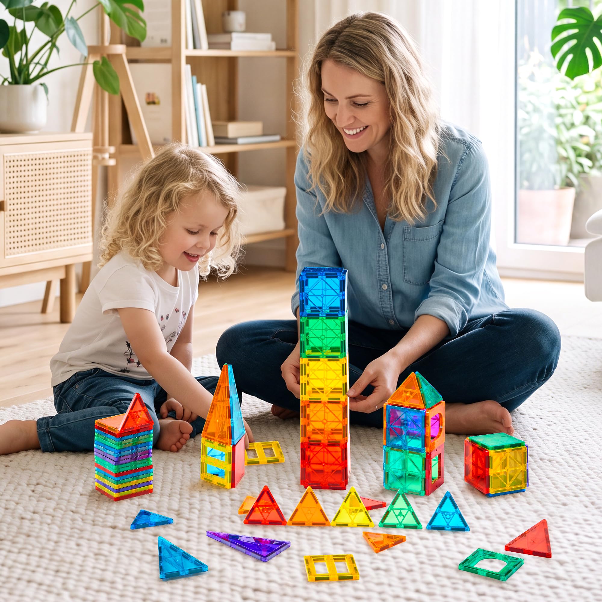 Gemmicc Set di 136 blocchi magnetici per bambini di lusso per puzzle magnetici 3D impilabili per ragazzi e ragazze, grande set con 2 auto