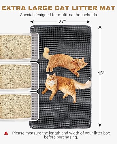 Miniatura 2 de Fostanfly Tapete de arena para gatos, 45 x 27 pulgadas, tapete para atrapar arena para gatitos, color negro, extra grande, XL, tapete de control de