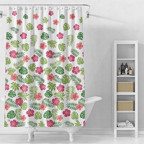 Miniatura 22 de Forro de cortina de ducha, forro de ducha de hojas de plátano de PEVA 4G, cortinas de ducha impermeables de plástico, 72 x 72 pulgadas con agujeros