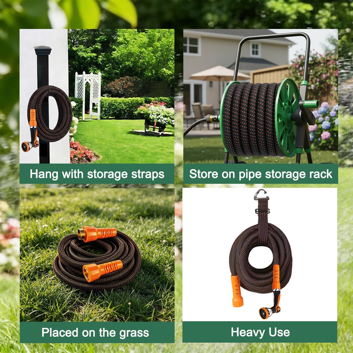 Manguera de jardín flexible de 10 pies, sin torceduras, cabeza de latón macizo, manguera de agua ligera para caravana, barco, lavado de coches, jardinería, patio, cámper, al aire libre, alta presión