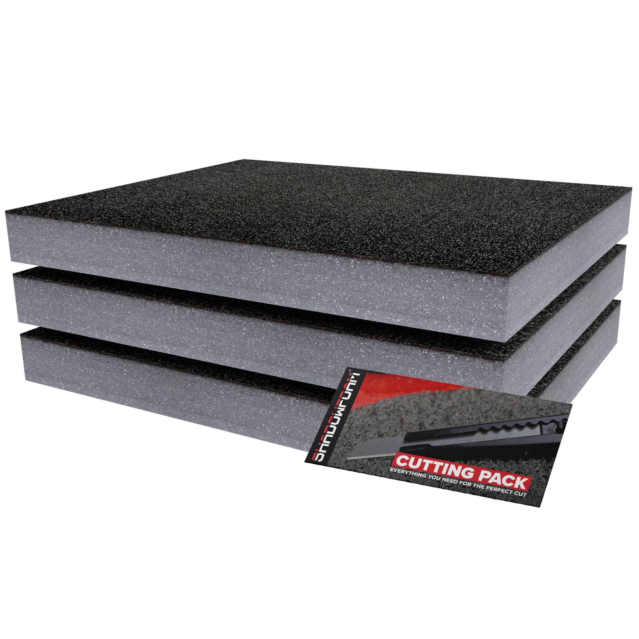 Shadow Foam Small Pack 3pcs – Foam Inserts Kit for Tool Box Organisation – 40 x 32cm DIY Cut & Peel Foam Sheets for Tool Boxes & Tool Storage Systems – Grey (50mm Depth)
