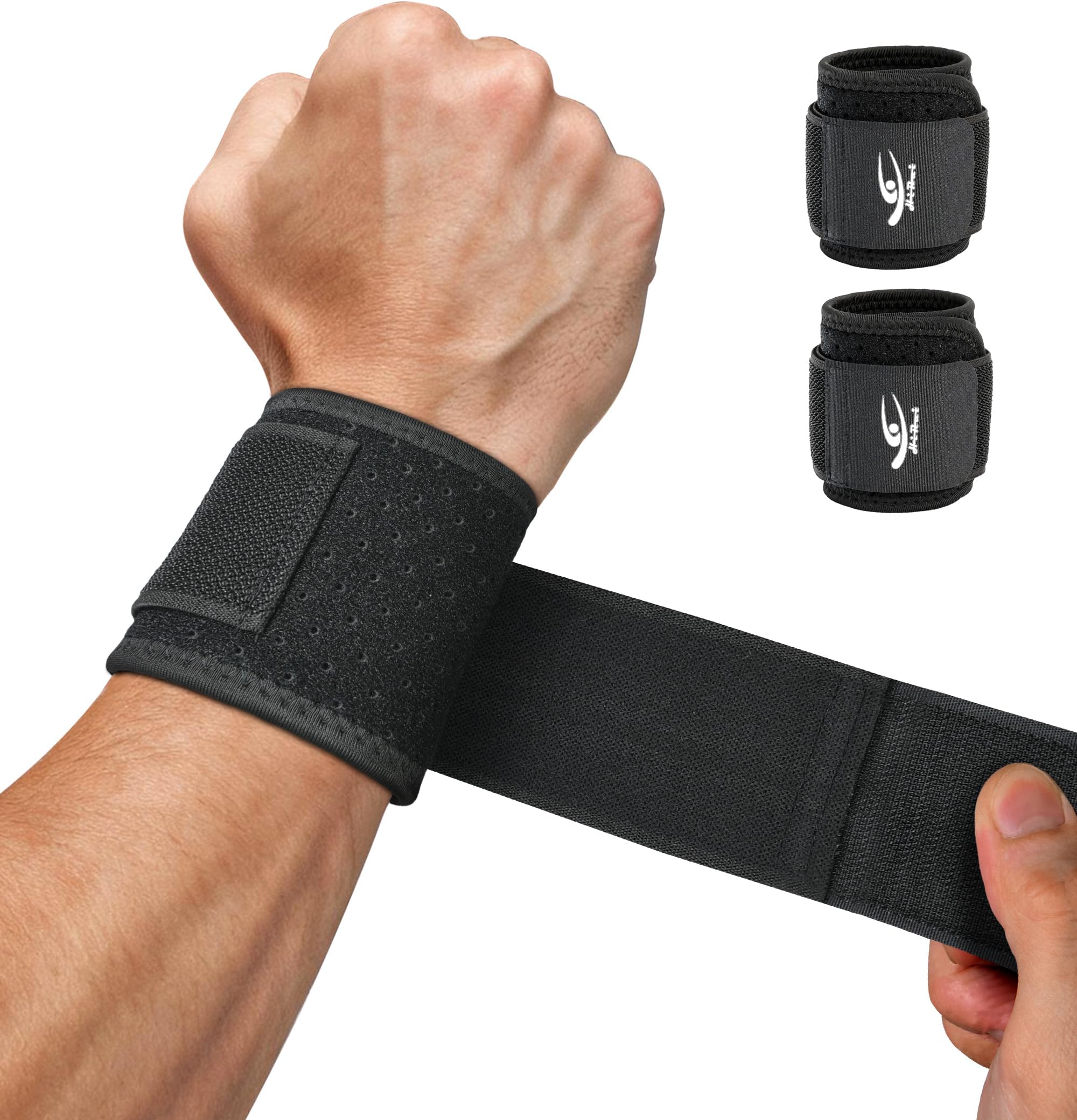 Wrist Brace (2 PCS) - Adjustable Compression for Carpal Tunnel Arthritis Tendonitis Sprain Pain Relief | Wrist Support Wrist Wraps for Both Hands, Ideal for Sports & Gym Workouts (Black)