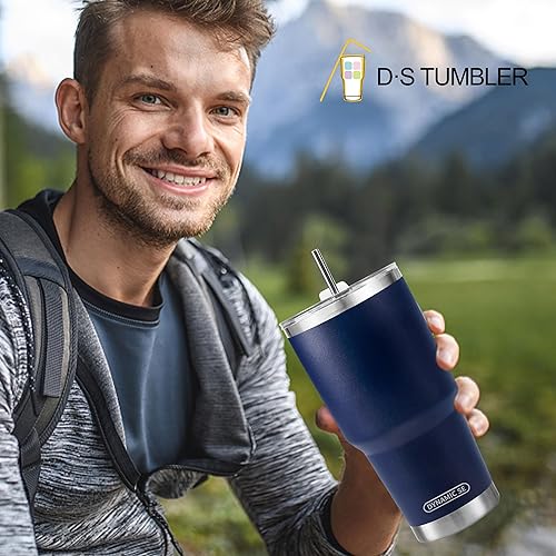 Miniatura 5 de Vaso de acero inoxidable de 30 onzas con aislamiento al vacío de doble pared con popote y tapa, cepillo de limpieza para bebidas frías y calientes