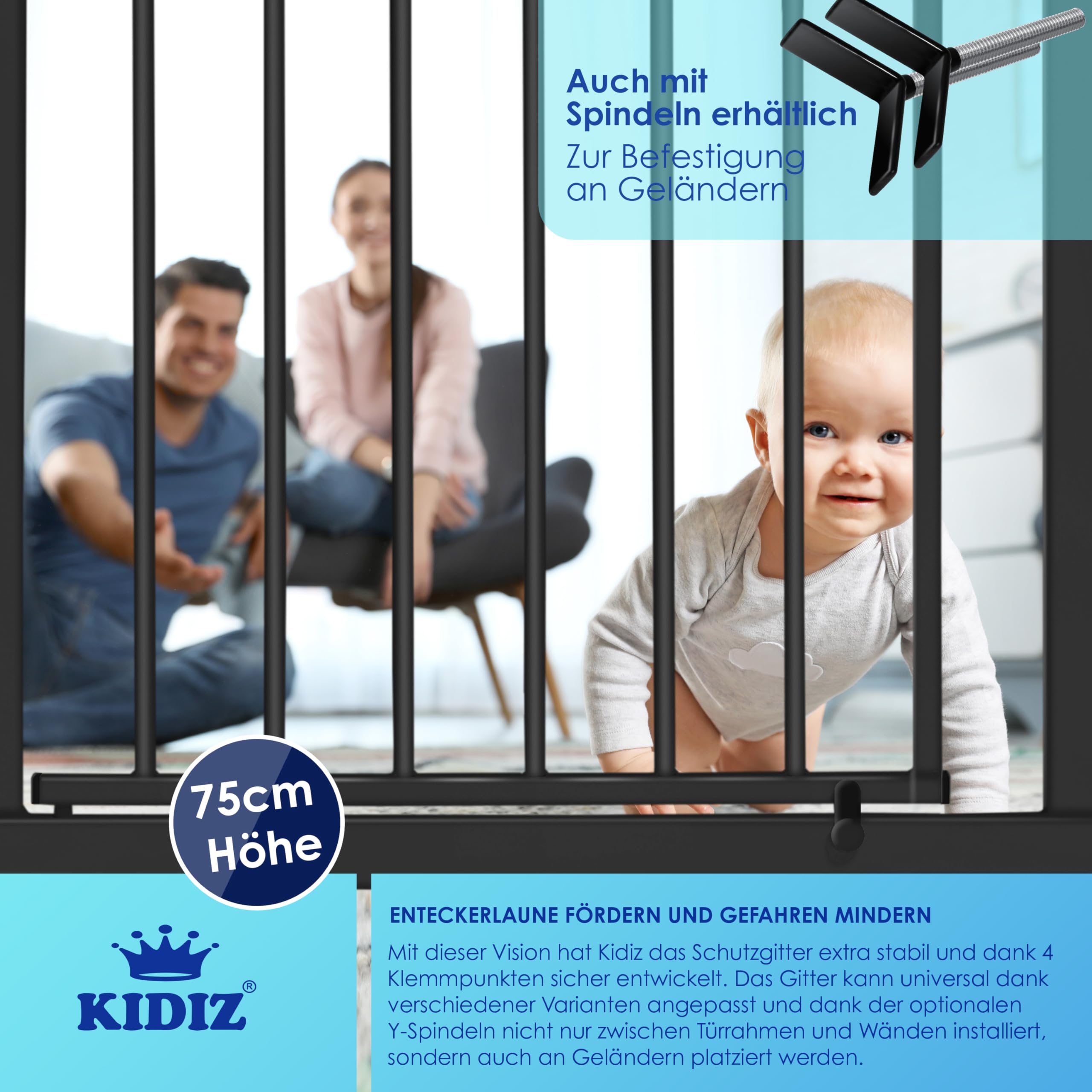 KIDIZ® Griglia di Protezione per Porte e Scale, per Bambini, Senza forature, orientabile su Entrambi i Lati,