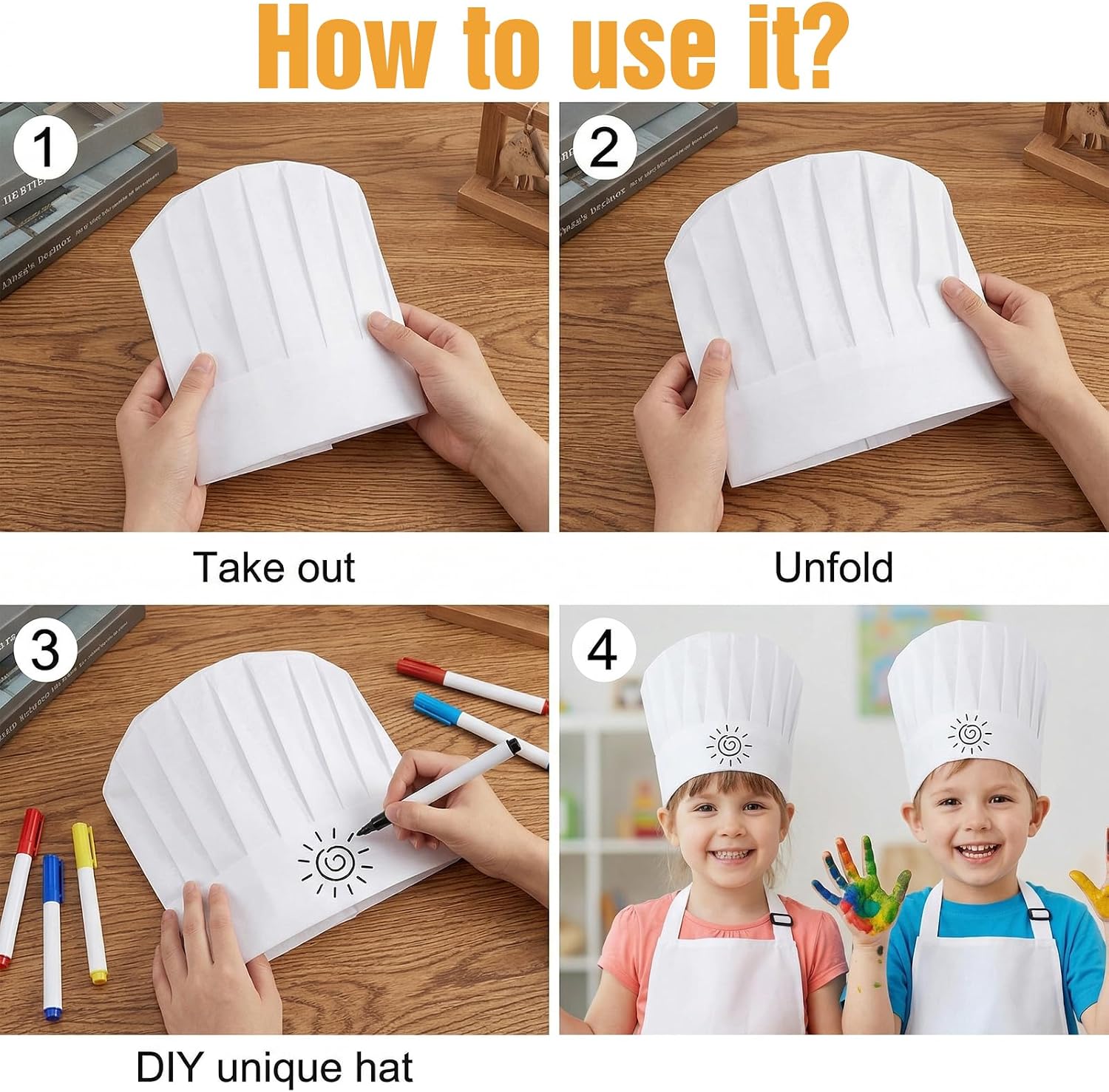 60 Pack Chef Hats, Disposable Bakery Hat Bulk DIY Chef Cap for Baking, Cooking, Activity, Pizza Party White