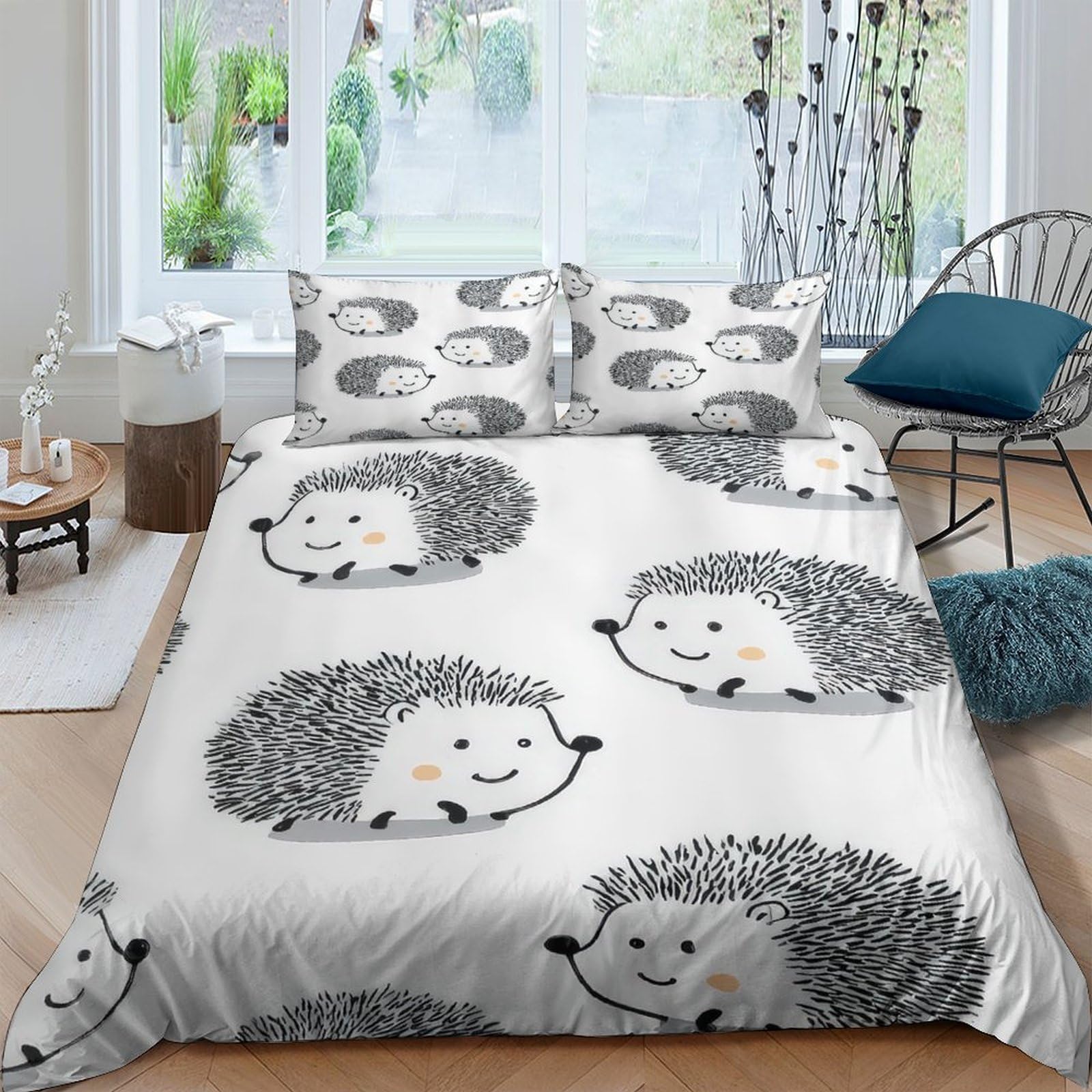 Ctjqhvkz Style-8 3D Printed Hedgehog Pattern Fitted Sheet Microfiber Soft Grey Cartoon Mattress Cover Anti-Slip Washable For Bedroom Guest Room Decor Single（135X200cm）
