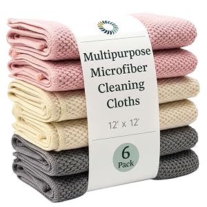 Oeko-Tex Certified Microfiber Cleaning Cloths Non-Toxic Safe for Family Pets 6 Pack Reusable Kitchen House Cleaning Rags 12x12
