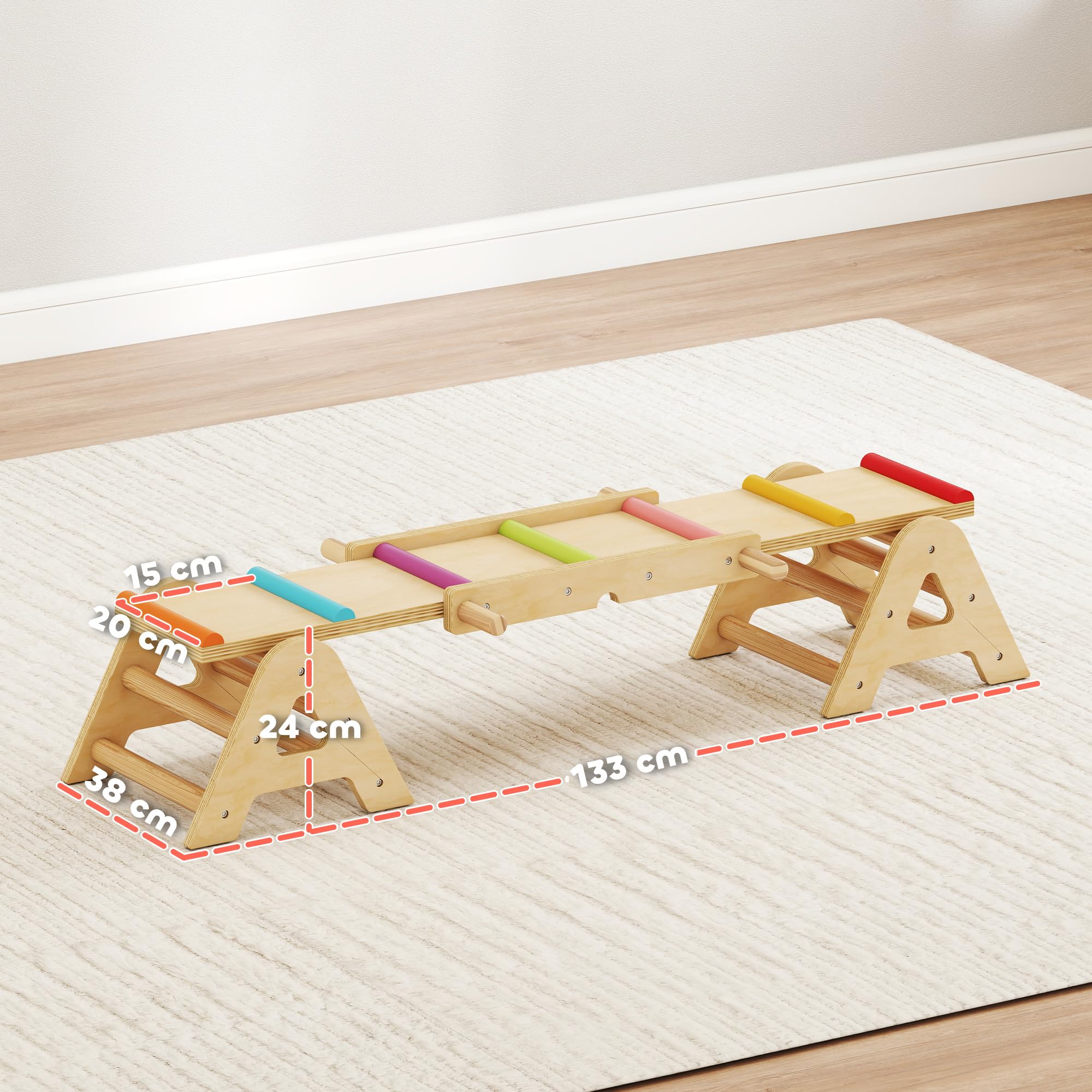 AIYAPLAY Balance Wippe Kinder, Schwebebalken aus Holz, Equilibrium Spielgeräte 133 x 38 x 24 cm