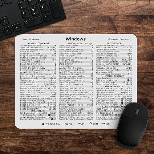 Synerlogic Windows 10/11 Ultimate Keyboard Shortcut Guía de referencia Mousepad V2.0 (blanco)