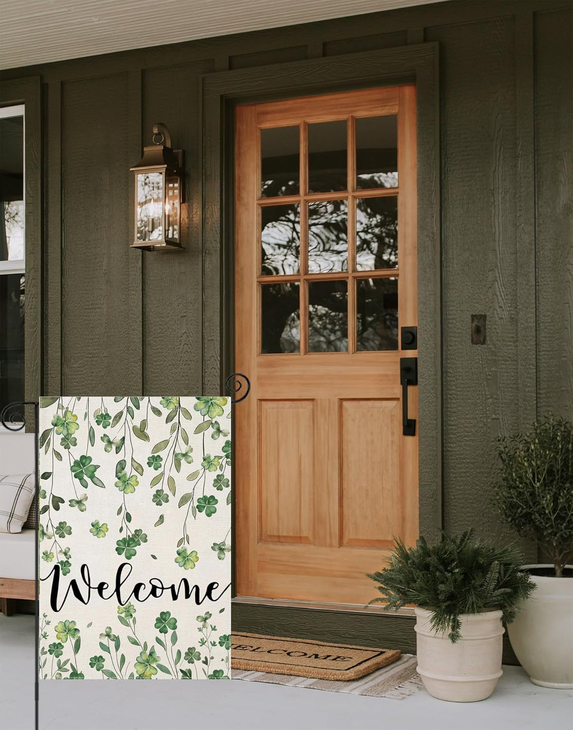 Welcome St Patricks Day Garden Flags for Outside, Watercolor Lucky Shamrock Leaves Small Seasonal Decoration for Holiday Irish Anniversary Yard Outdoor Decor 12x18 Inch Double Sided - Image 2