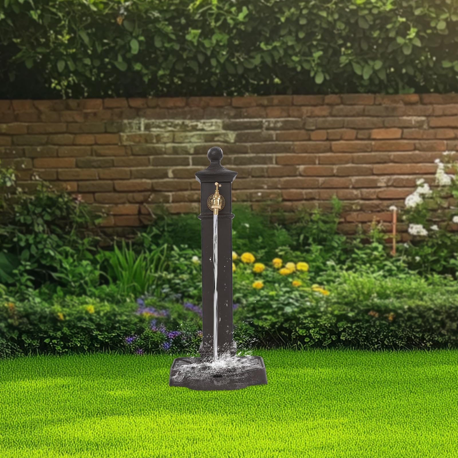 Colonna d'acqua marrone ruggine per esterni, con rubinetto, fondo autoportante, colonna d'acqua retrò, per giardino, fattoria, salice, cortile, 33 x 29,5 x 74 cm