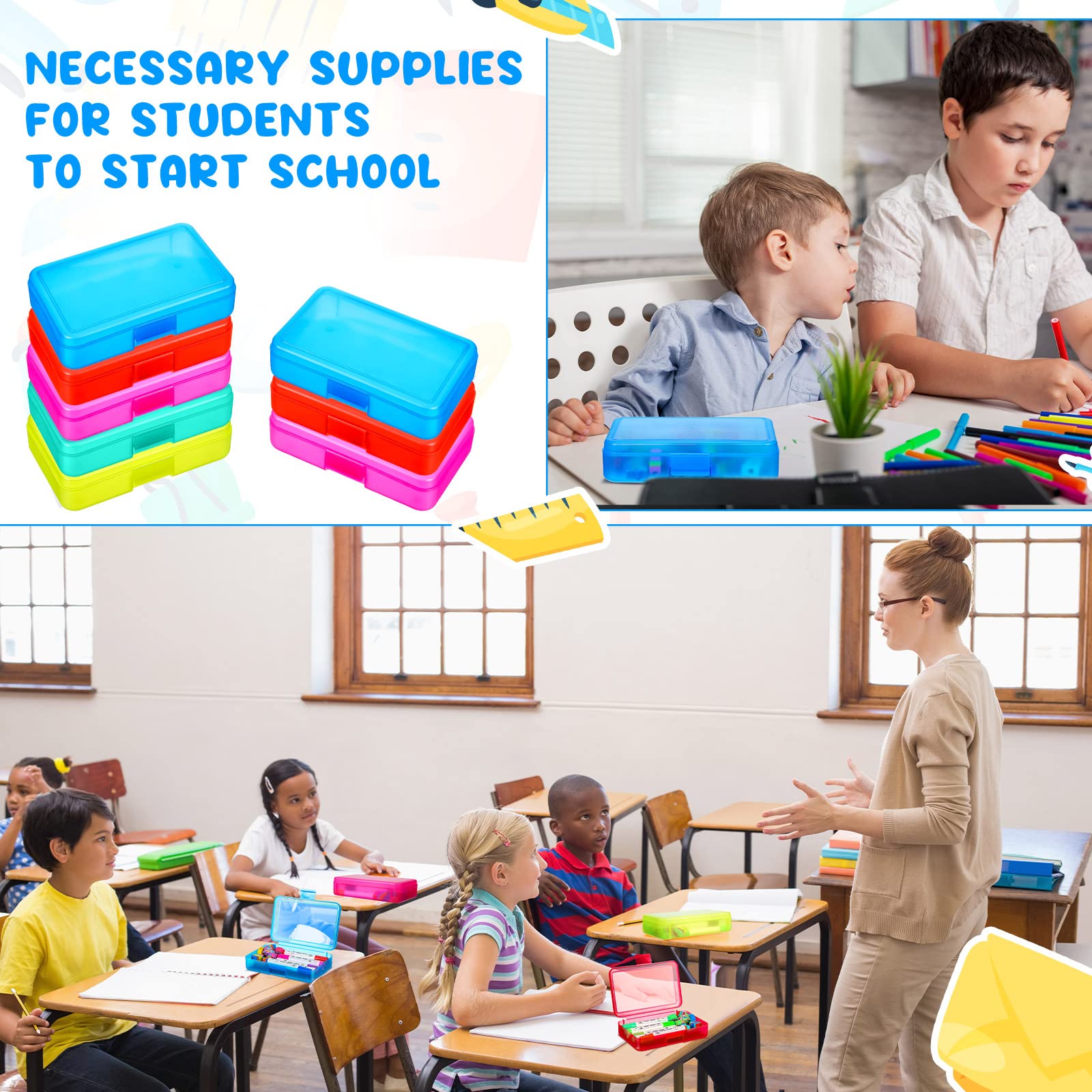 Zhehao 20 astucci in plastica trasparente per matite per bambini, multiuso, in plastica rigida colorata, per ufficio, organizer per pennelli e matite, 5 colori