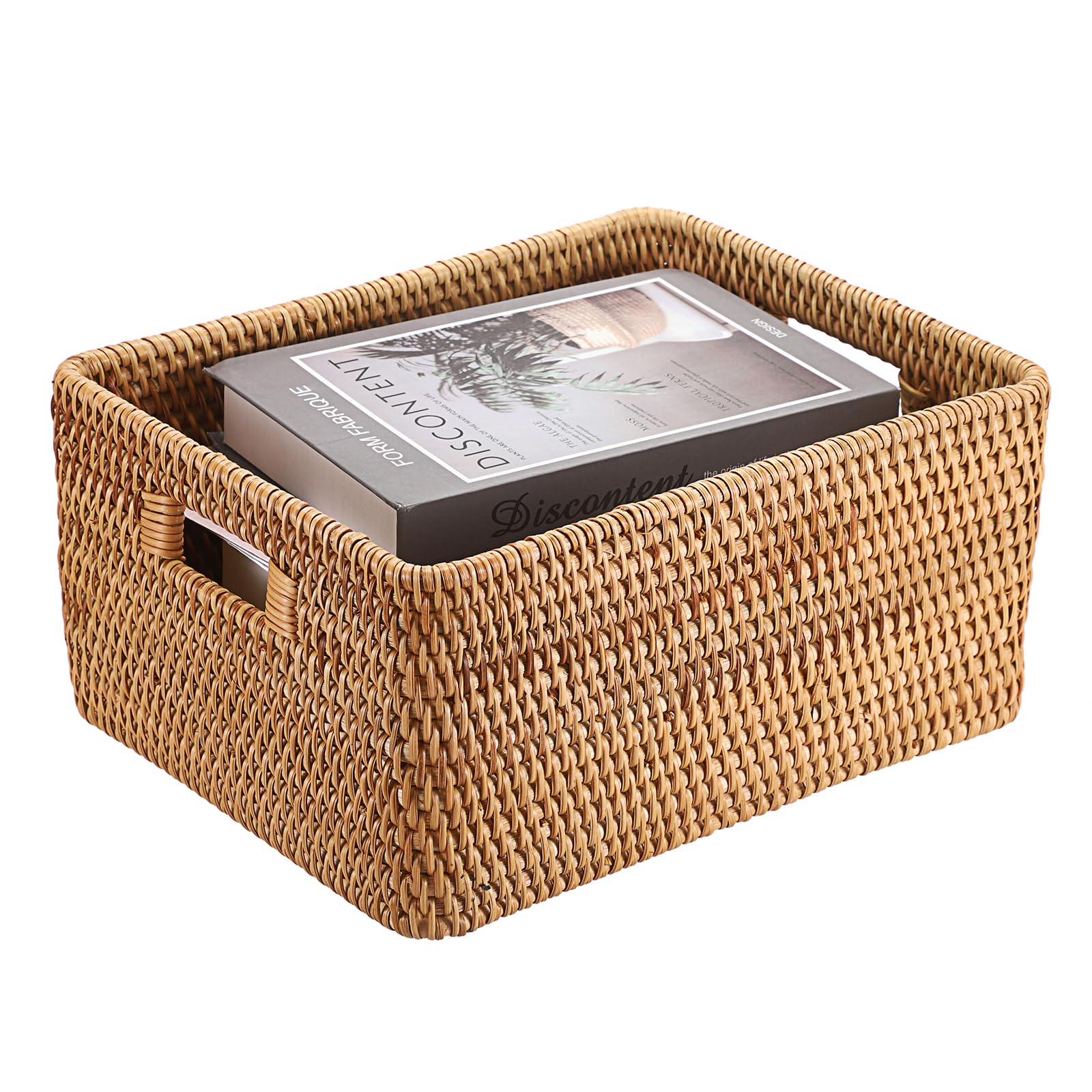 IGNPION Cesto Portaoggetti In Rattan Con Coperchio - Decorativo Per Frutta, Pane, Uova - Diametro 30 Cm, Altezza 12 Cm