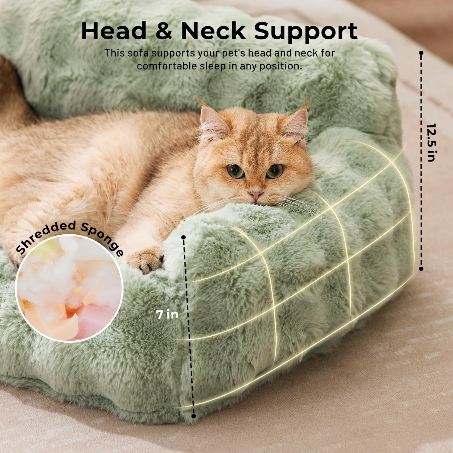 ZOMISIA Dog Couch Bed - Fluffy Dog Sofa, Large Orthopedic Pet Sofa Bed with Removable Washable Cover, Faux Fur Calming Cute Pet Couch with Supportive Egg Foam and Non-Slip Bottom, Ivory White